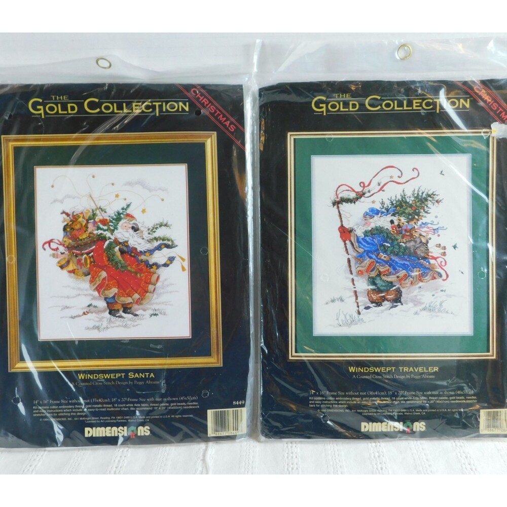 Dimensions Windswept Santa & Traveler Cross Stitch Kit, Gold Coll NIP Lot of 2